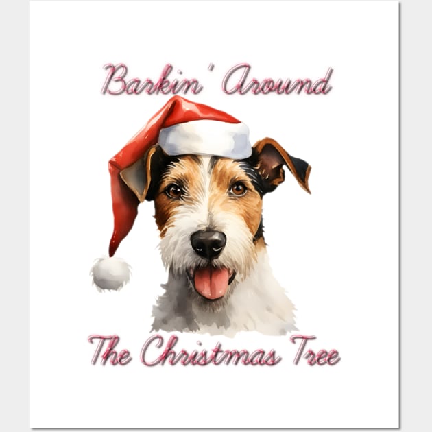 Christmas Fox Terrier Dog in Santa Hat Wall Art by Pawsitive Curios